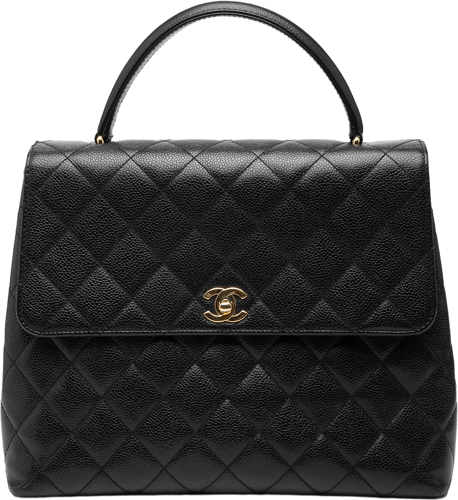Chanel Cc Quilted Caviar Kelly Top Handle Bag, från Luxclusif, i färgen black.