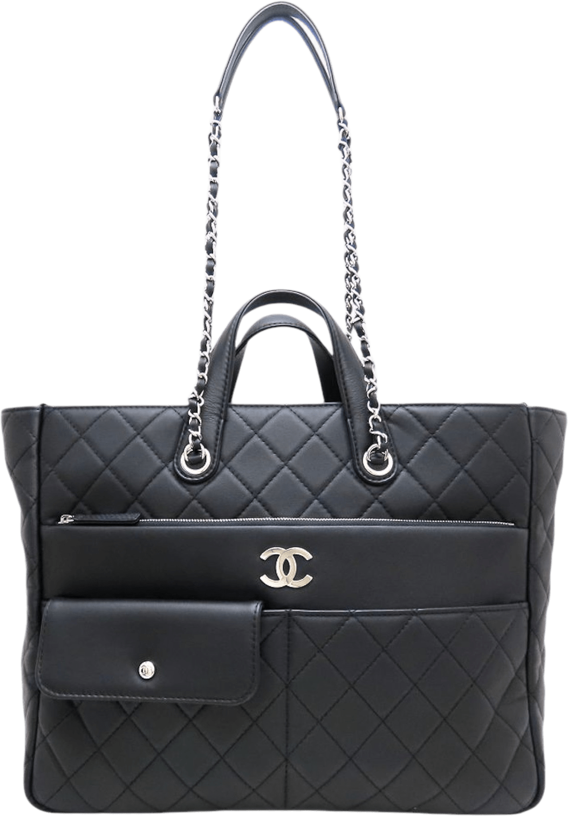 Chanel Cc Quilted Calfskin Ultra Pocket Shopping Tote, från Luxclusif, i färgen black.