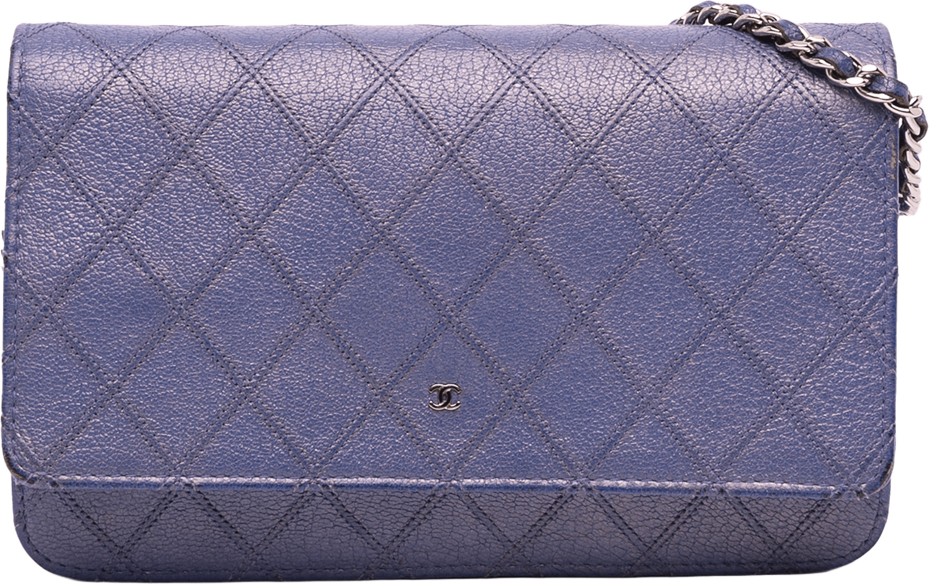 Chanel Cc Calfskin Double Stitched Wallet On Chain, från Luxclusif, i färgen blue.