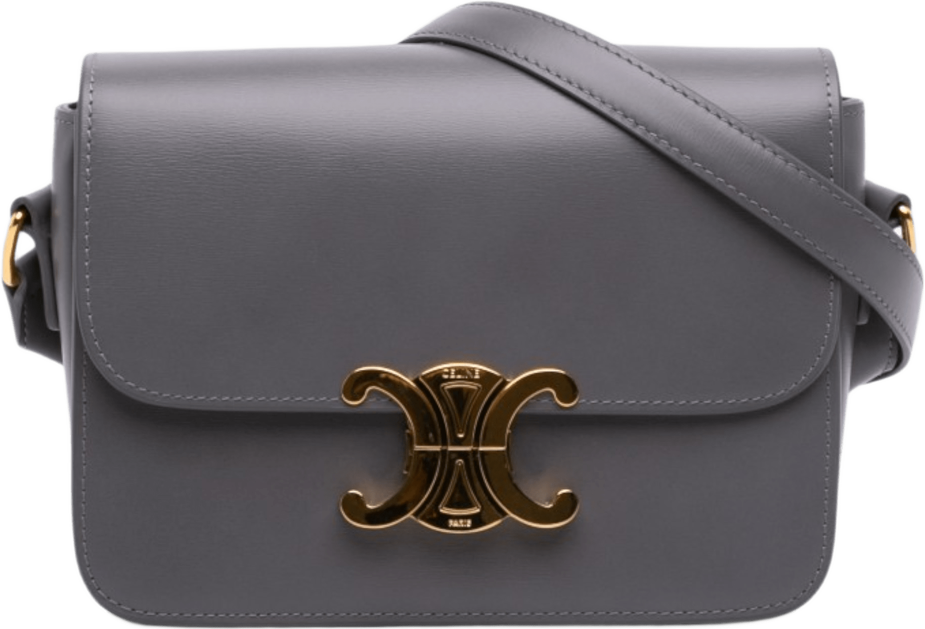 Celine Teen Shiny Calfskin Triomphe Crossbody, från Luxclusif, i färgen grå.