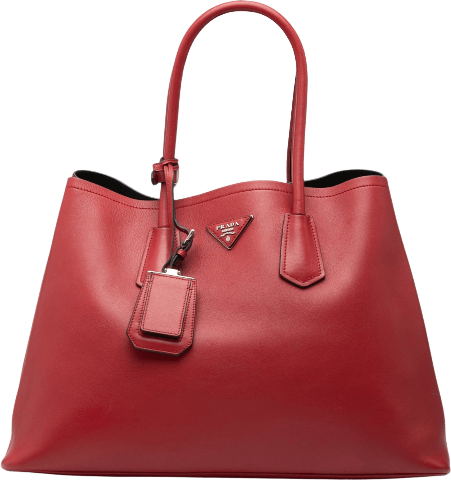 Prada Large Saffiano Cuir Double Satchel, från Luxclusif, i färgen red.