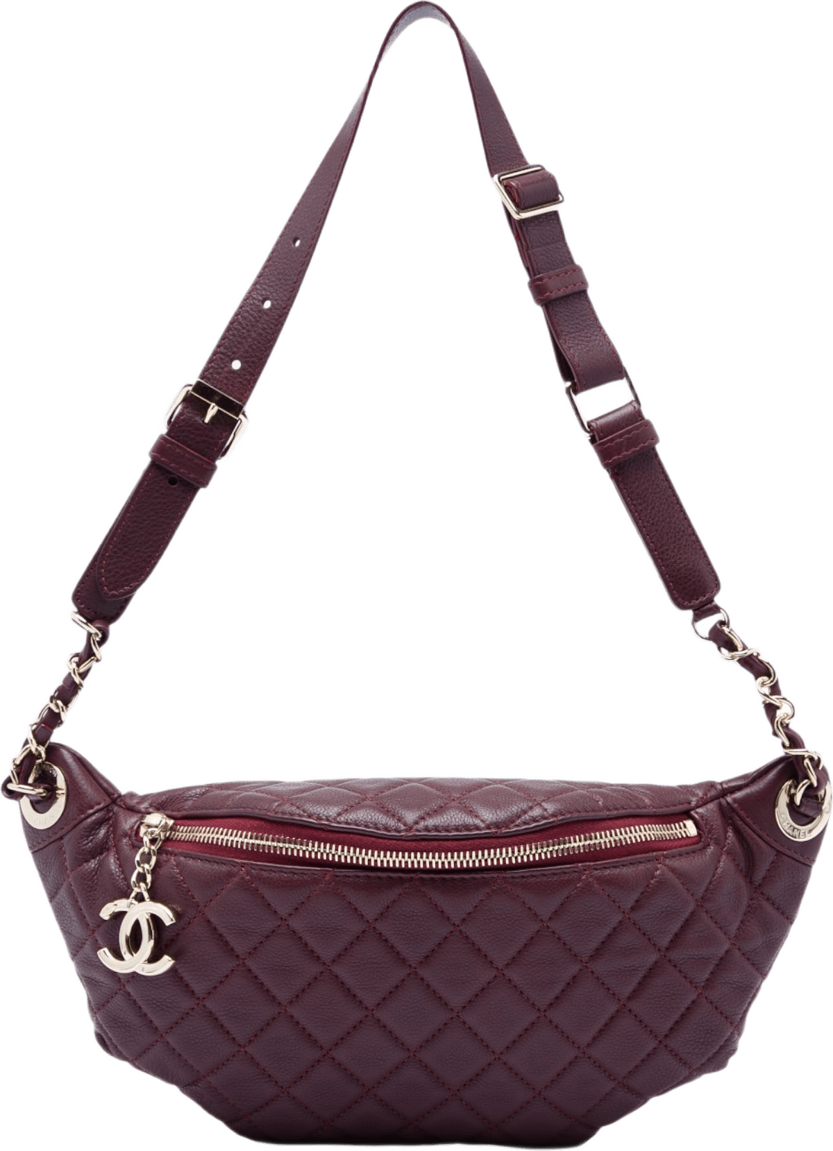 Chanel Quilted Calfskin Banane Waist Bag, från Luxclusif, i färgen röd.