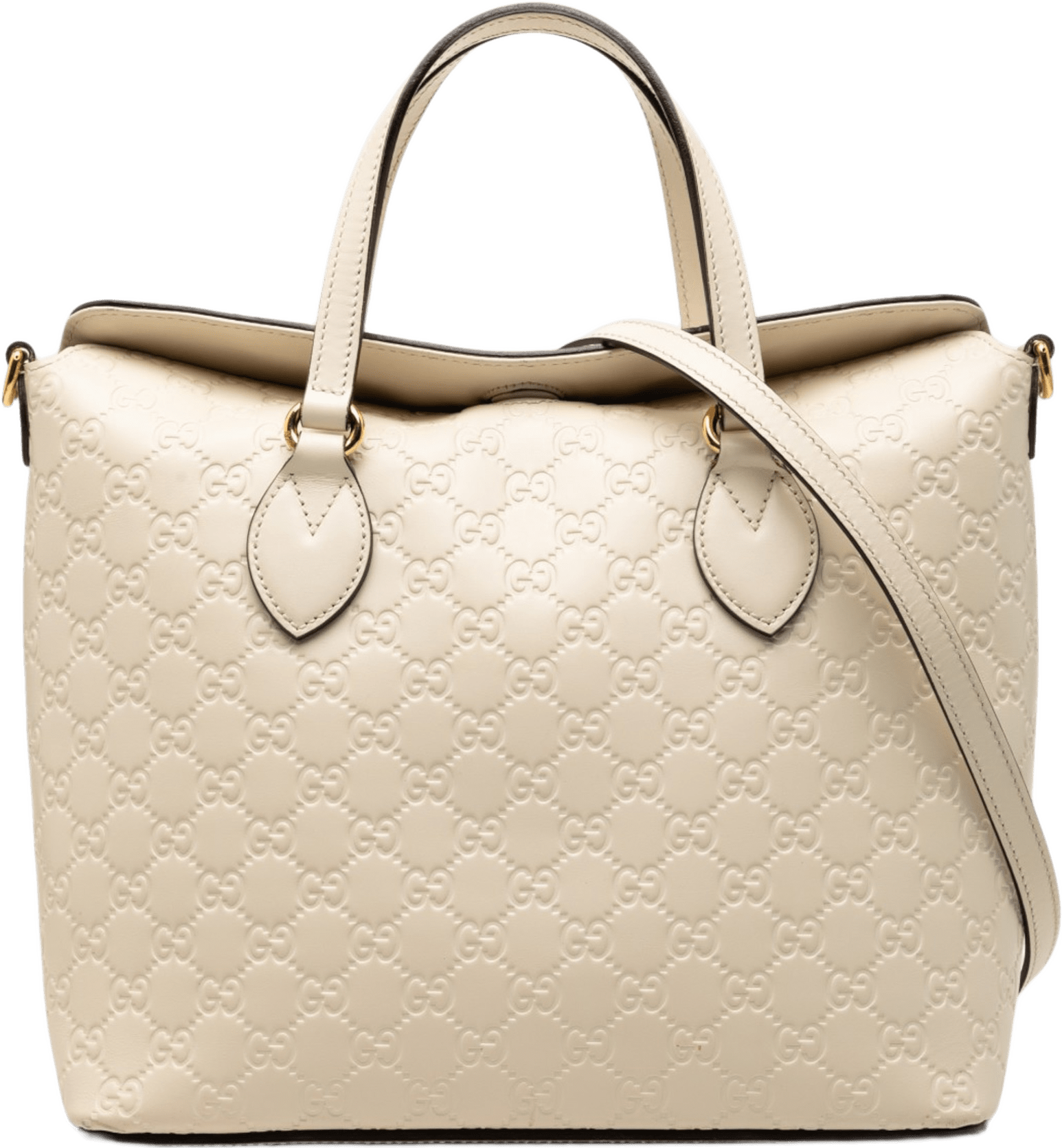 Gucci Guccissima Linea A Fold Over Satchel, från Luxclusif, i färgen light beige.