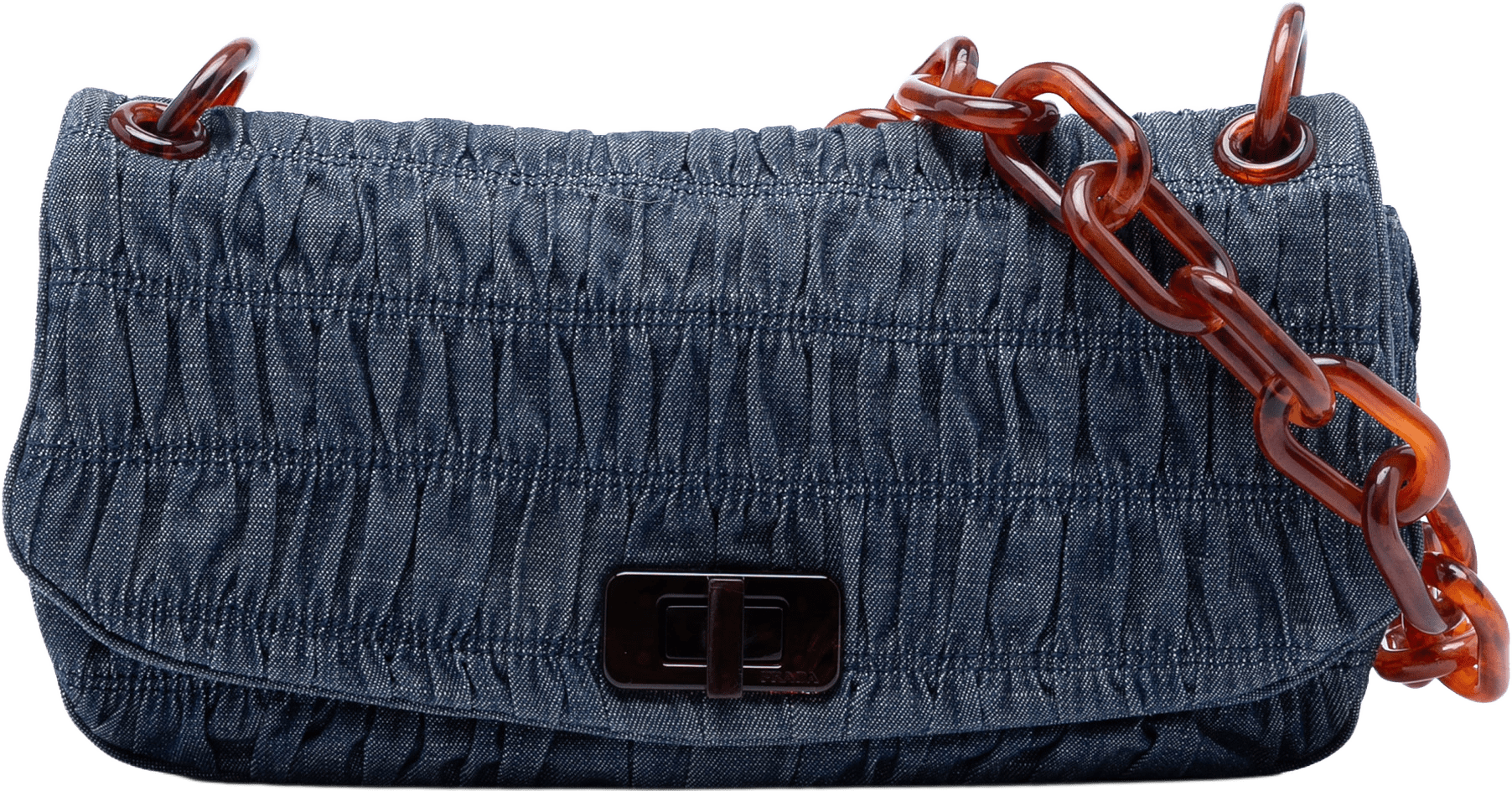 Prada Denim Gaufre Resin Chain Shoulder Bag, från Luxclusif, i färgen denim.