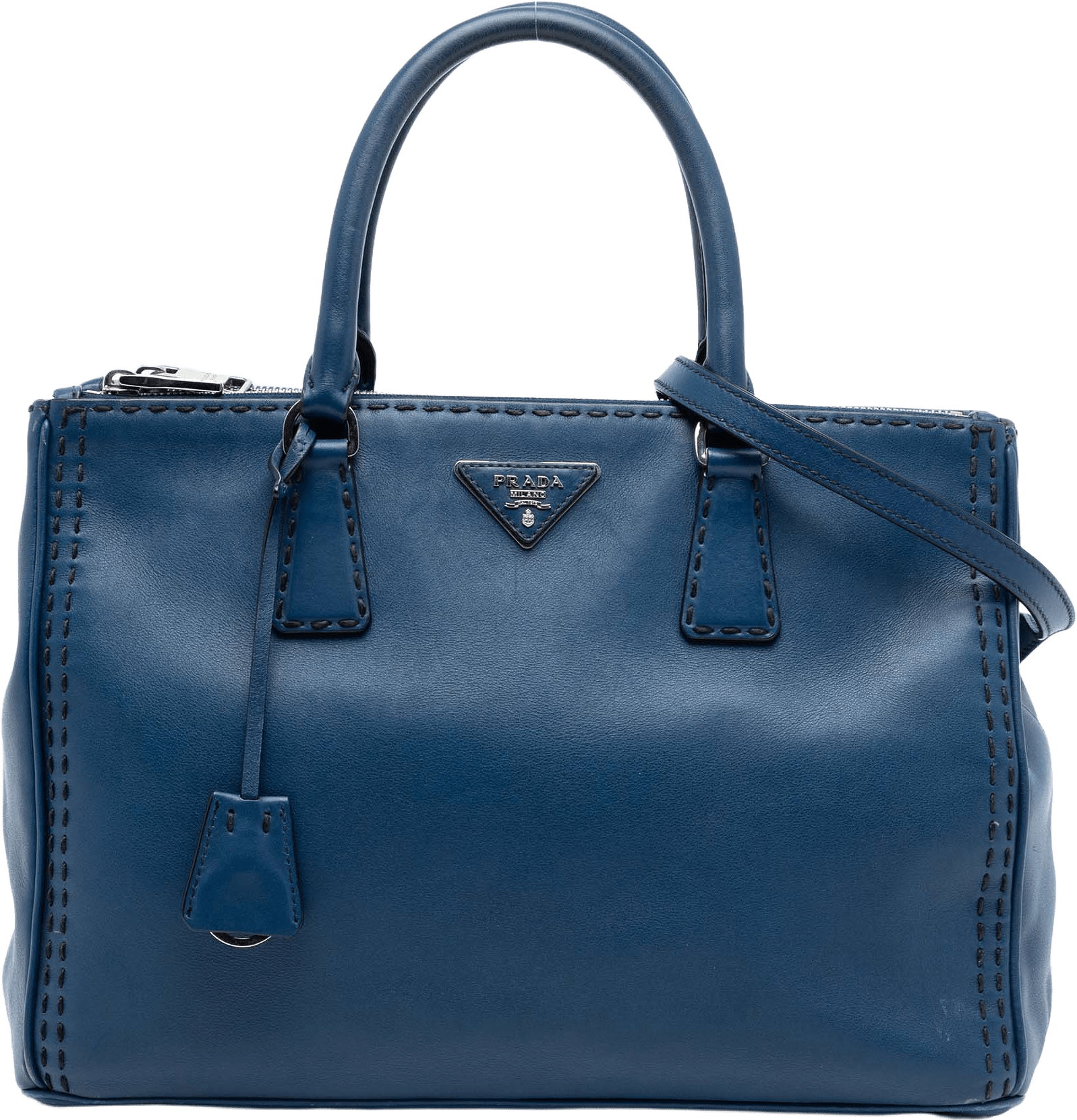 Prada Medium City Calf Hand Stitched Galleria Double Zip Satchel, från Luxclusif, i färgen dark blue.