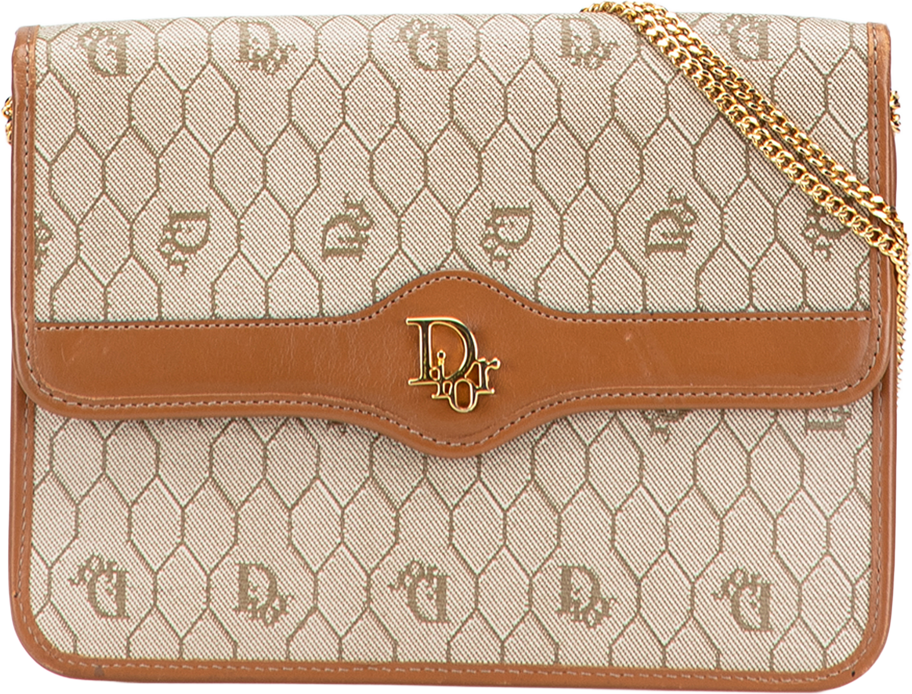 Dior Honeycomb Coated Canvas Chain Shoulder Bag, från Luxclusif, i färgen beige.
