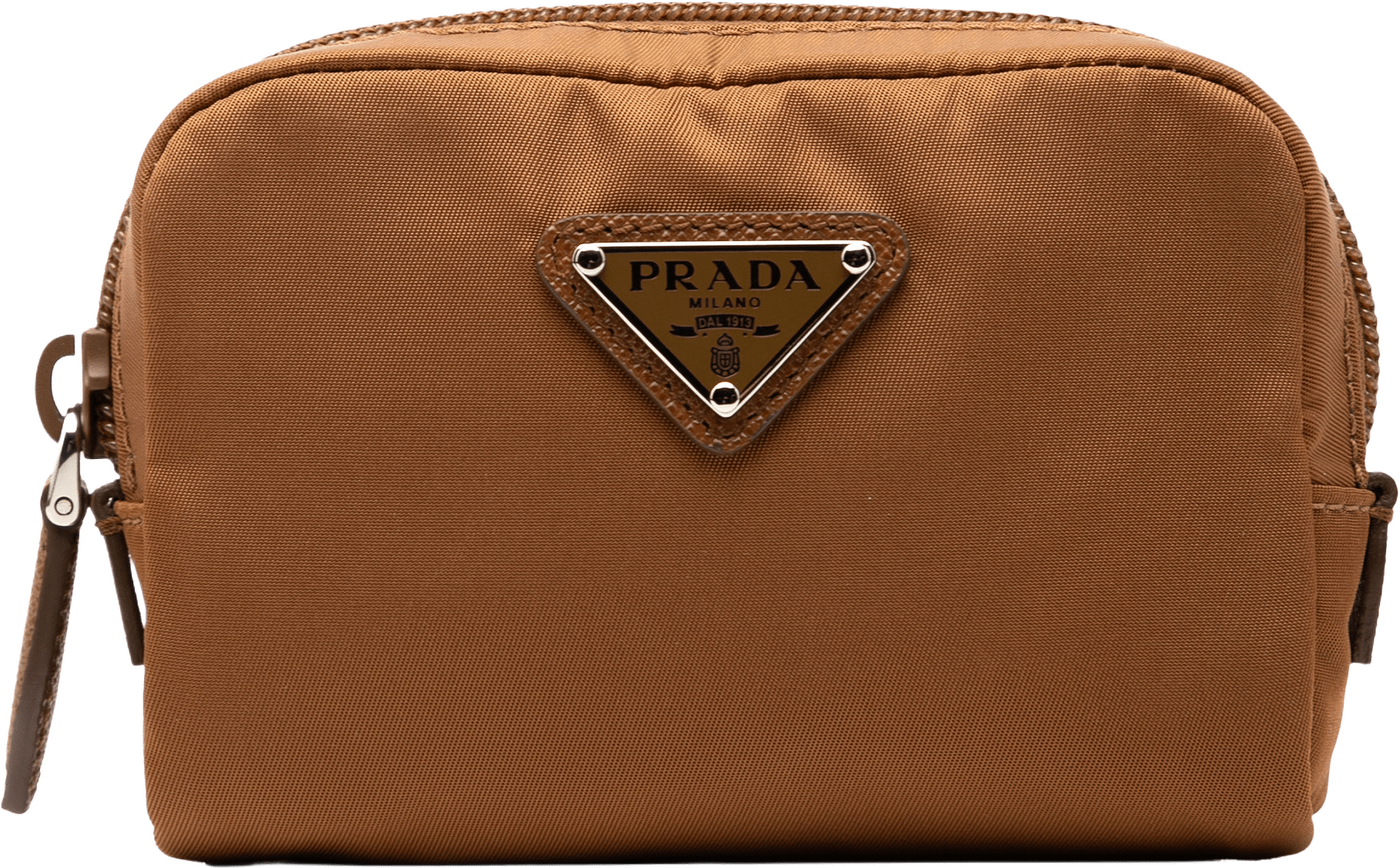 Prada Micro Re-nylon Pouch, från Luxclusif, i färgen brown.