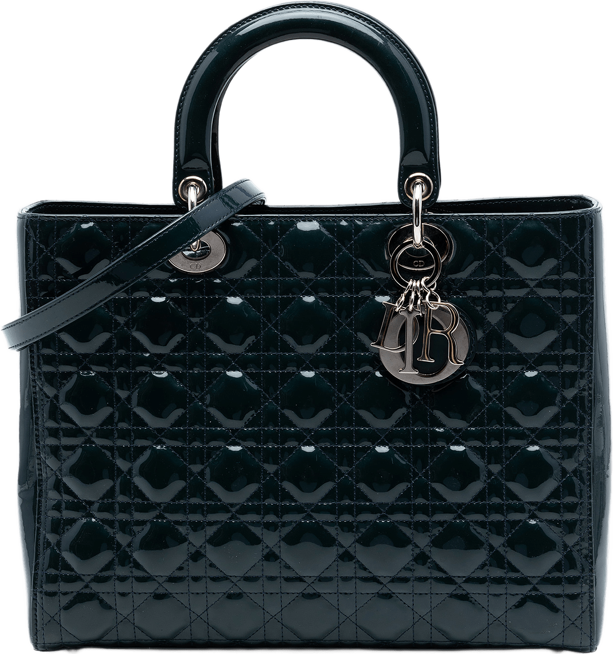 Dior Large Patent Cannage Lady Dior, från Luxclusif, i färgen navy.