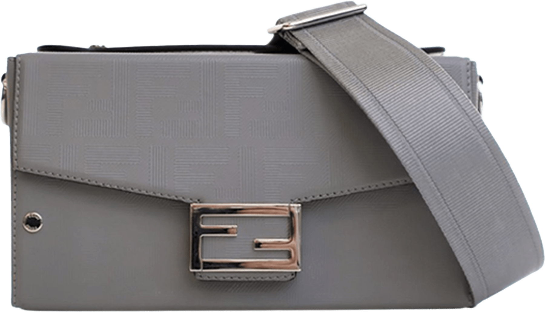 Fendi Zucca Calfskin Soft Trunk Baguette Satchel, från Luxclusif, i färgen gray.