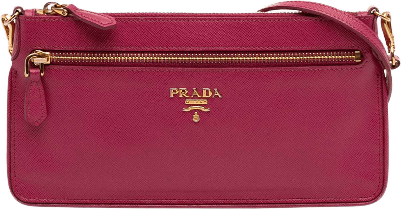 Prada Saffiano Lux Top Zip Crossbody, från Luxclusif, i färgen rosa.