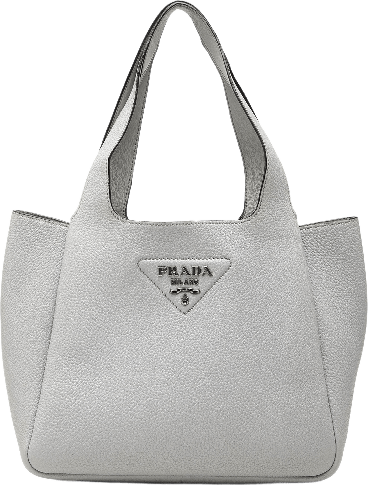 Prada Small Vitello Daino Dynamique Handbag, från Luxclusif, i färgen grå.