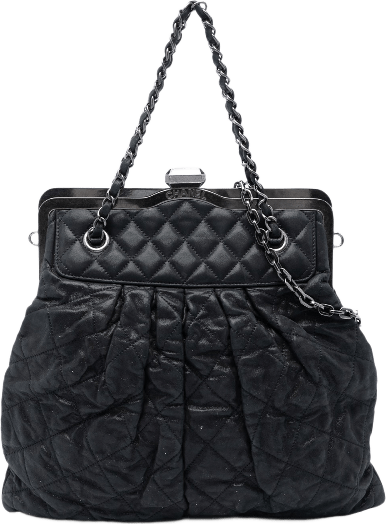Chanel Quilted Iridescent Calfskin Chic Quilt Frame Satchel, från Luxclusif, i färgen black.