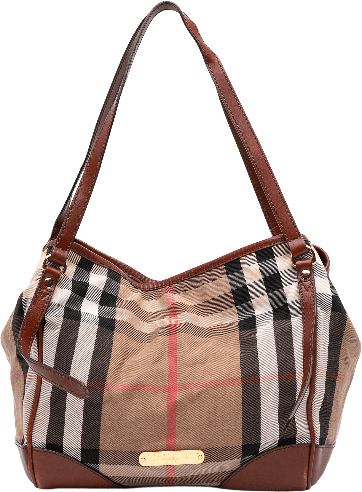 Burberry Small House Check Canvas Canterbury Tote, från Luxclusif, i färgen light brown.