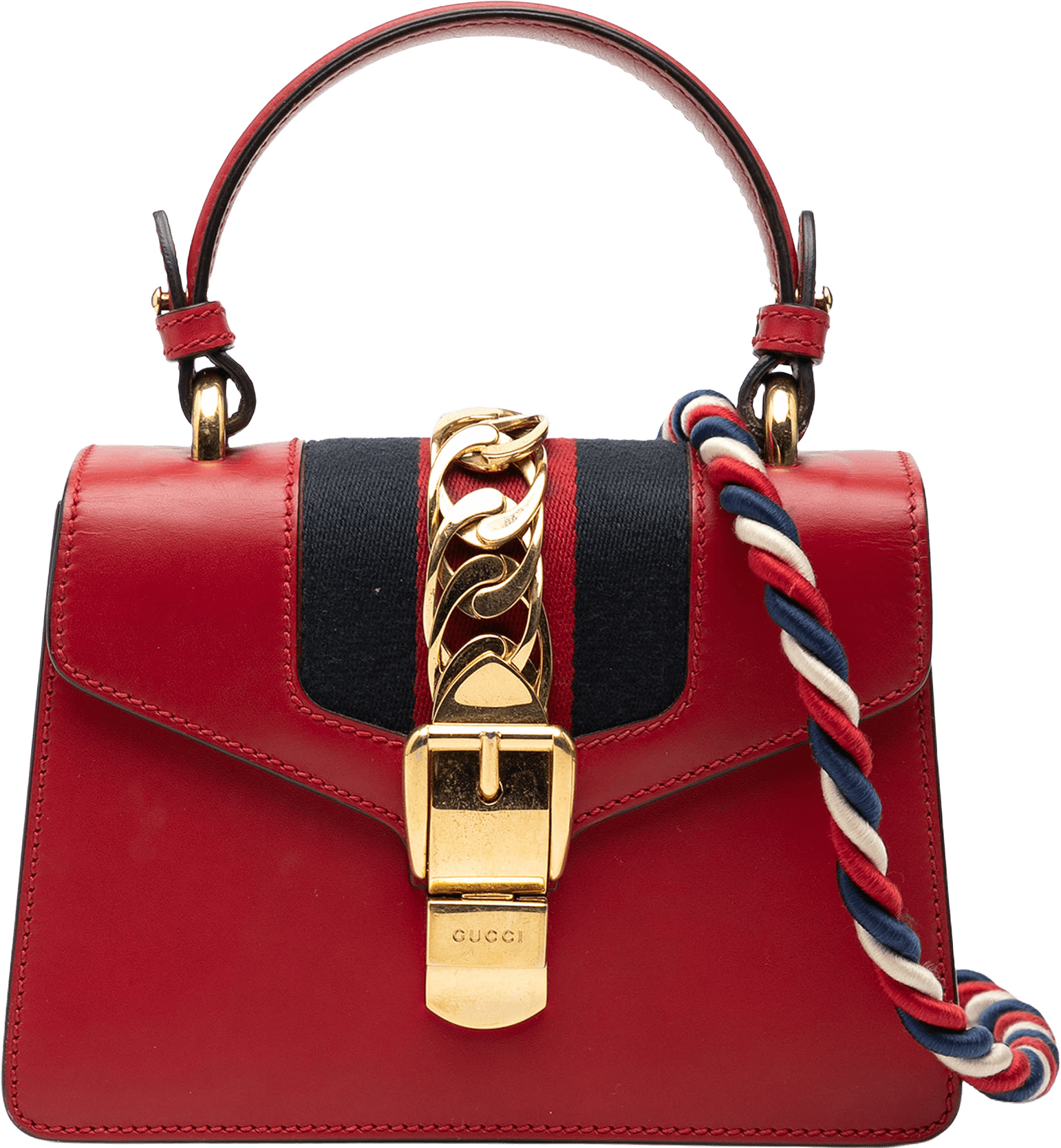 Gucci Mini Calfskin Sylvie Satchel, från Luxclusif, i färgen red.