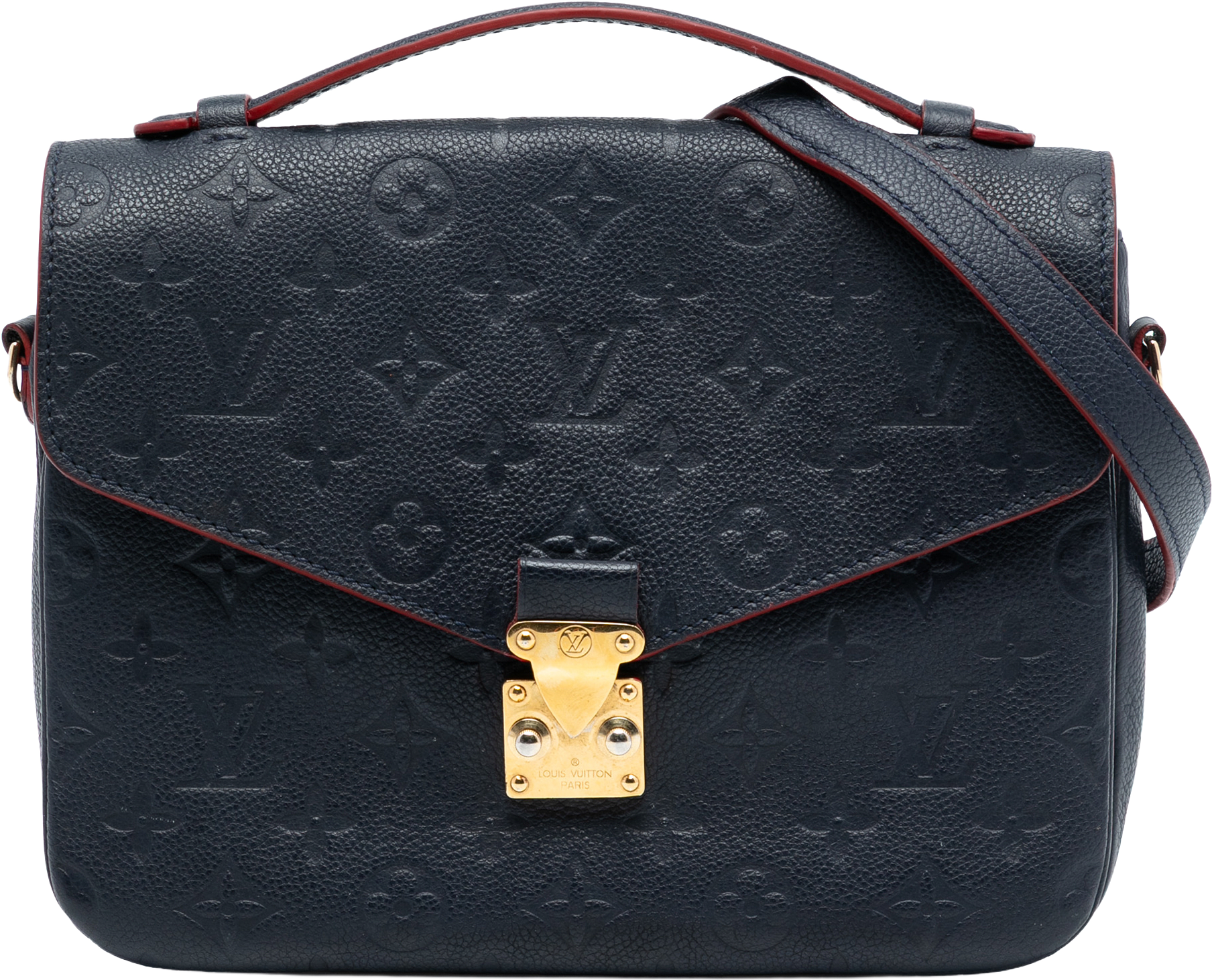 Louis Vuitton Monogram Empreinte Pochette Metis, från Luxclusif, i färgen navy.