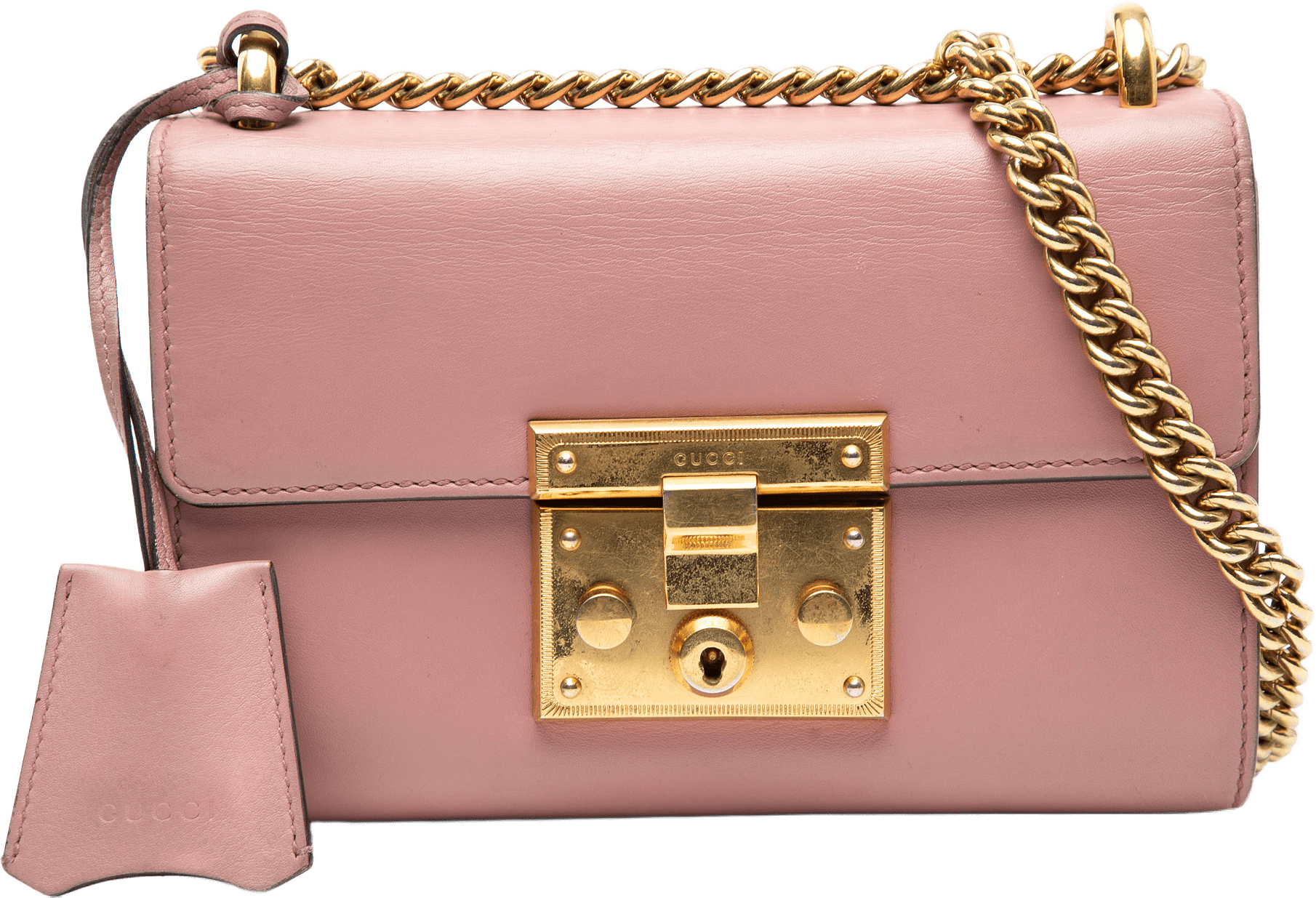 Gucci Small Leather Padlock Crossbody, från Luxclusif, i färgen pink.