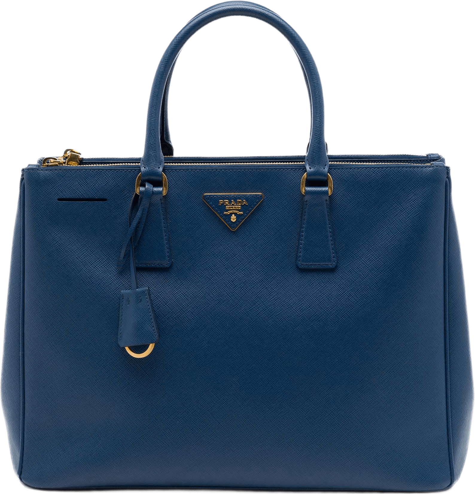 Prada Large Saffiano Lux Galleria Double Zip Tote, från Luxclusif, i färgen blå.