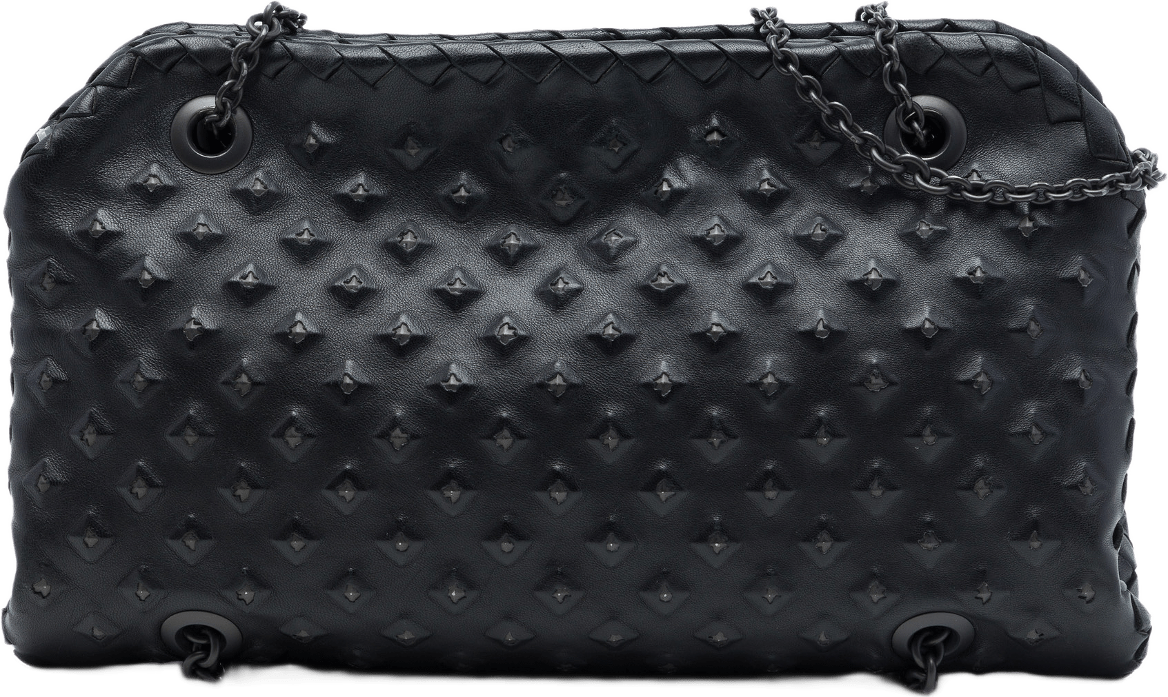 Bottega Veneta Intrecciato Trimmed Nappa Studded Duo Shoulder Bag, från Luxclusif, i färgen svart.
