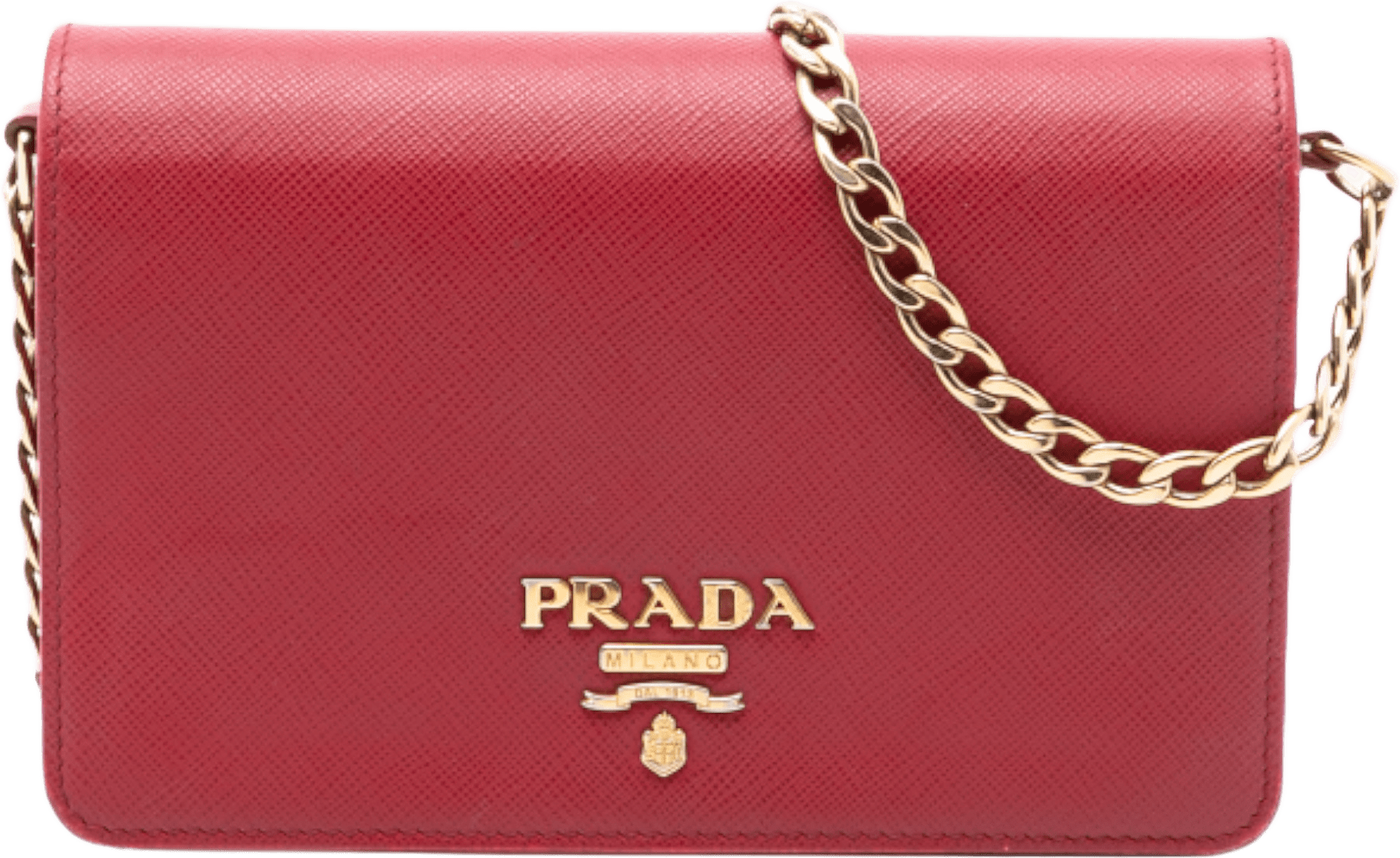 Prada Saffiano Wallet On Chain, från Luxclusif, i färgen red.