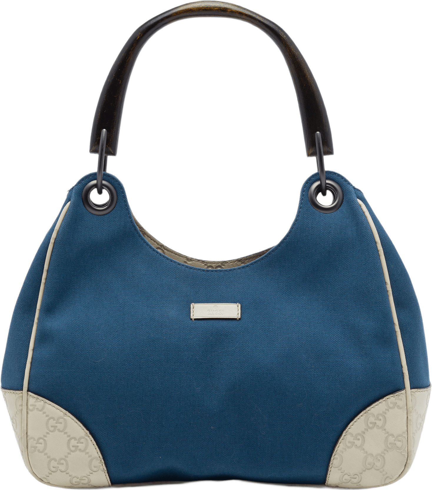 Gucci Guccissima Trimmed Canvas Colbert Shoulder Bag, från Luxclusif, i färgen blå.