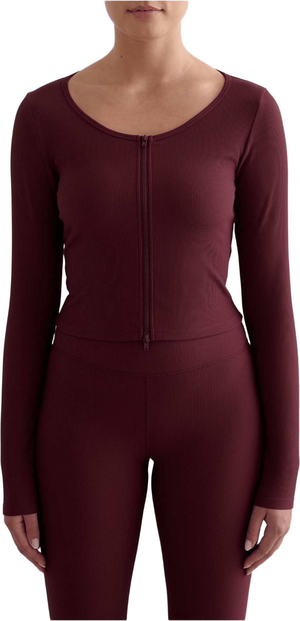 Ribbed Performance Zipped Cardigan, från aim'n, i färgen cherry.