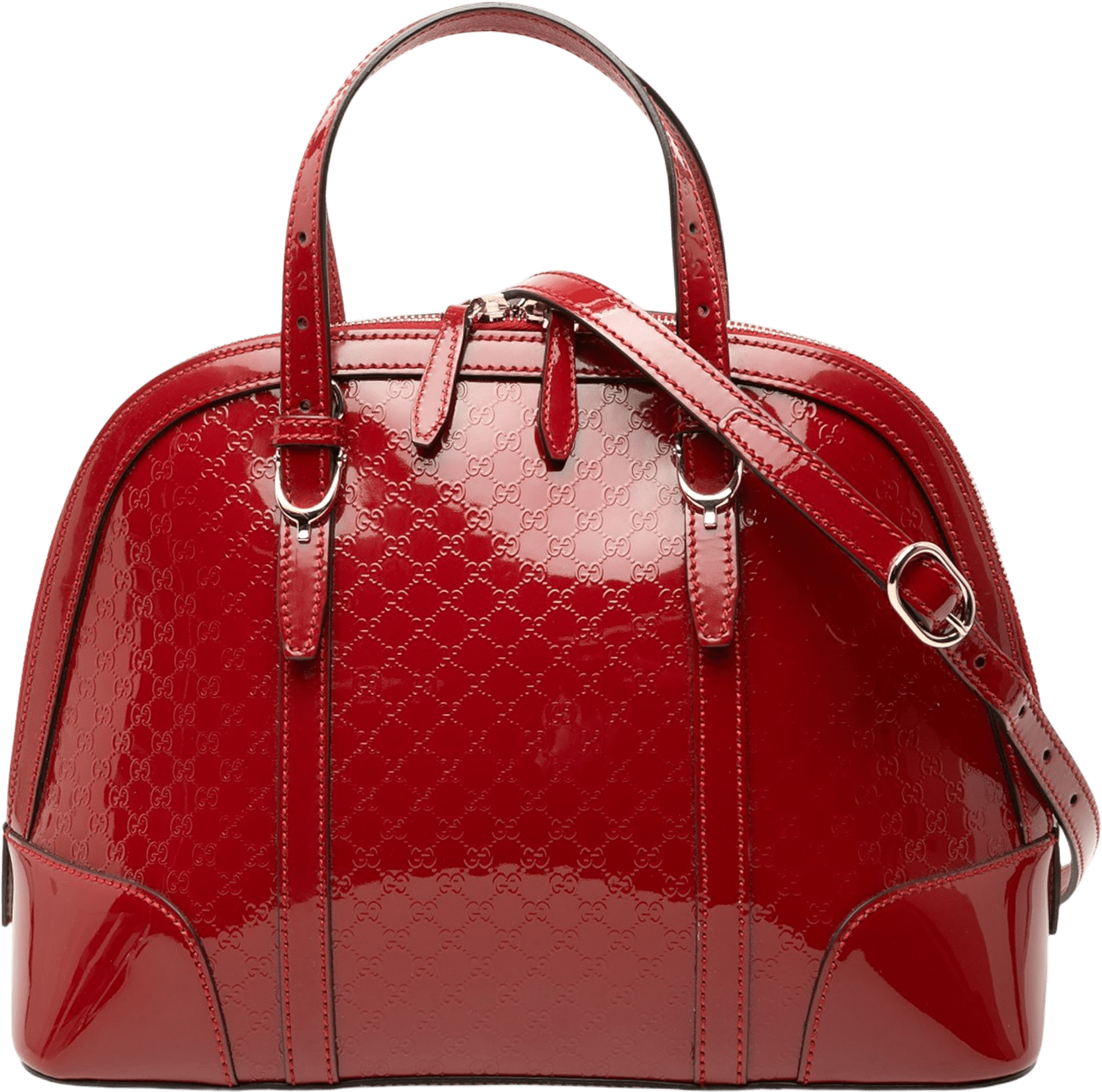 Gucci Small Microguccissima Patent Nice Dome Satchel, från Luxclusif, i färgen red.