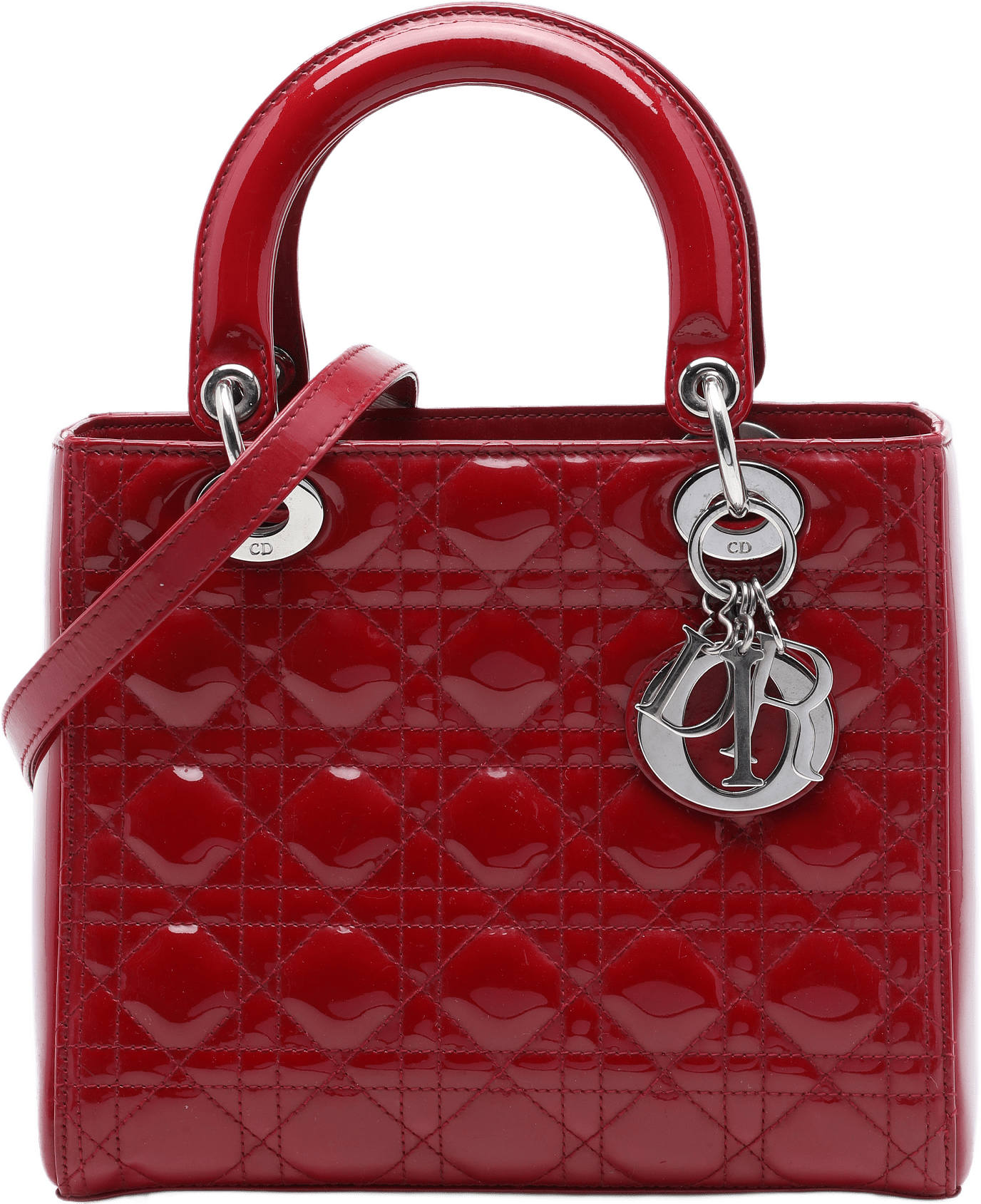 Dior Medium Patent Cannage Lady Dior, från Luxclusif, i färgen röd.