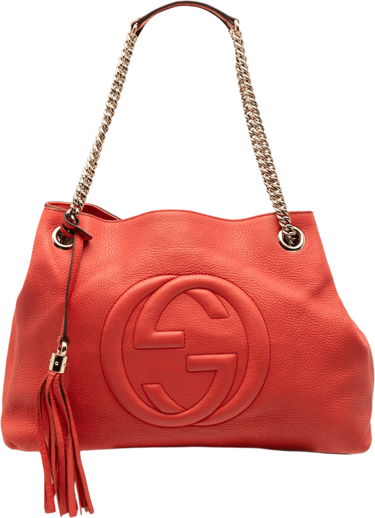 Gucci Medium Leather Soho Chain Tote, från Luxclusif, i färgen dark orange.