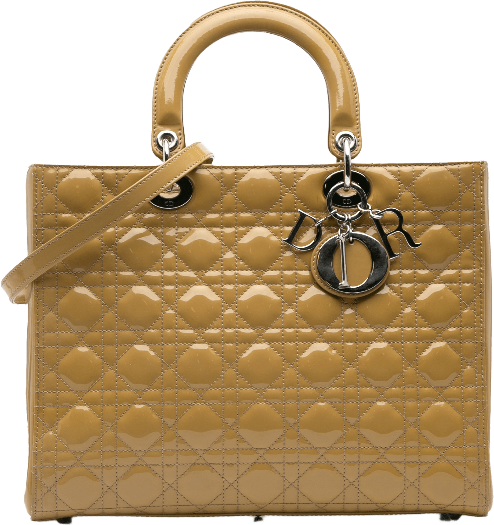 Dior Large Patent Cannage Lady Dior, från Luxclusif, i färgen yellow.