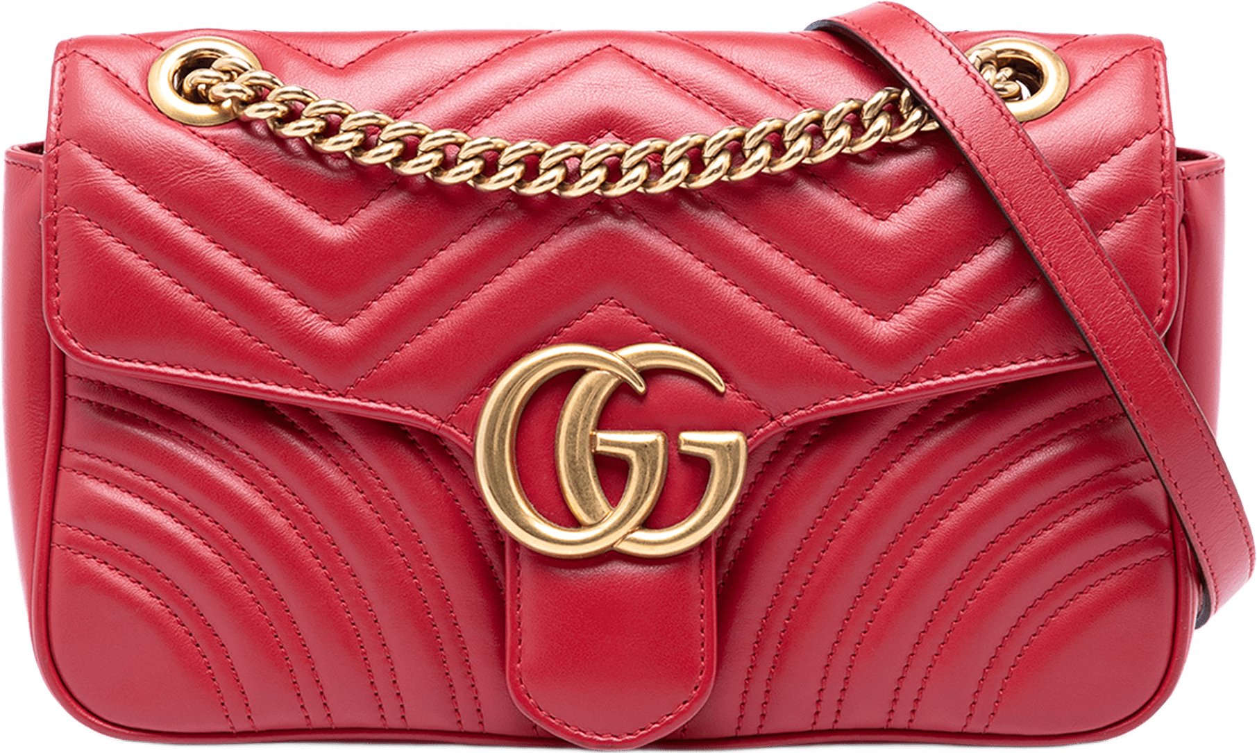 Gucci Medium Gg Marmont Matelasse Calfskin Shoulder Bag, från Luxclusif, i färgen red.