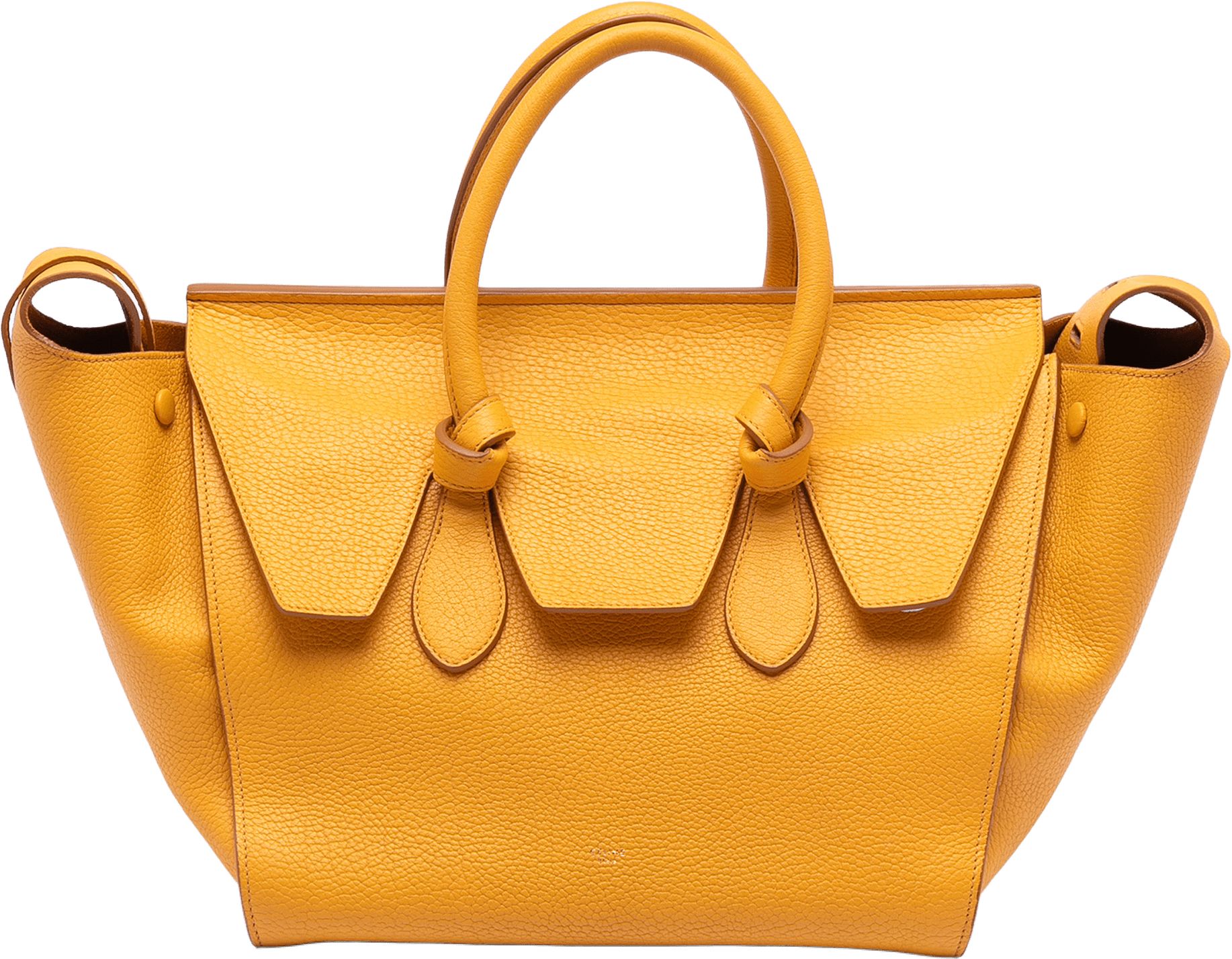 Celine Small Grained Calfskin Tie Knot Handbag, från Luxclusif, i färgen mustard.