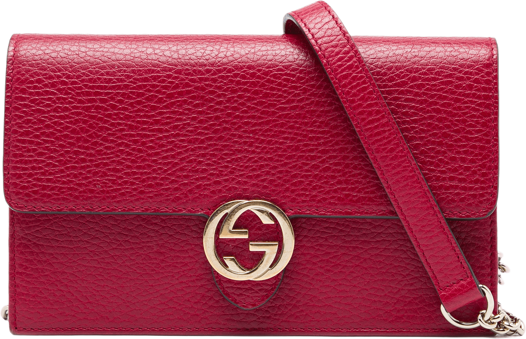Gucci Dollar Calfskin Interlocking G Wallet On Chain, från Luxclusif, i färgen röd.