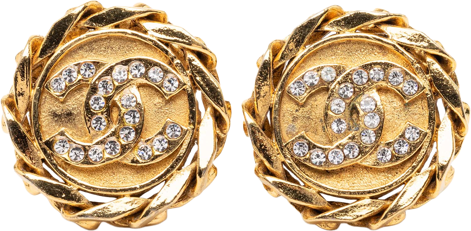 Chanel Cc Gold Plated Rhinestone Round Clip On Earrings, från Luxclusif, i färgen gold.