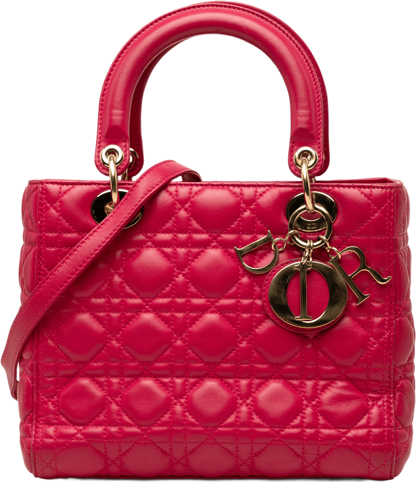 Dior Medium Lambskin Cannage Lady Dior, från Luxclusif, i färgen röd.