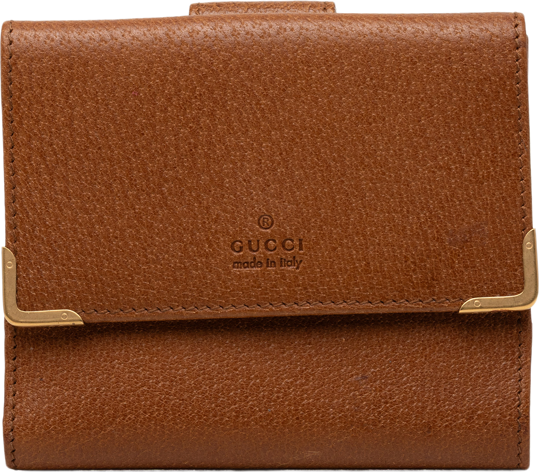 Gucci Calfskin French Flap Wallet, från Luxclusif, i färgen brun.
