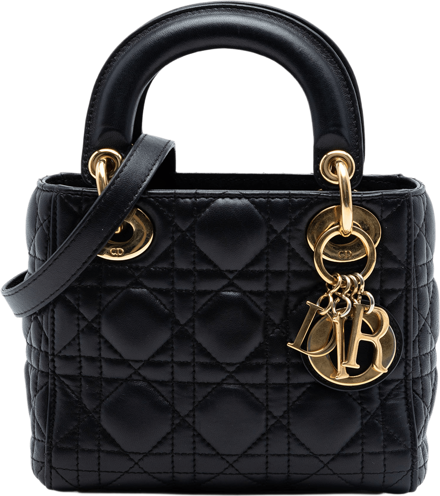 Dior Mini Lambskin Cannage Lady Dior, från Luxclusif, i färgen black.