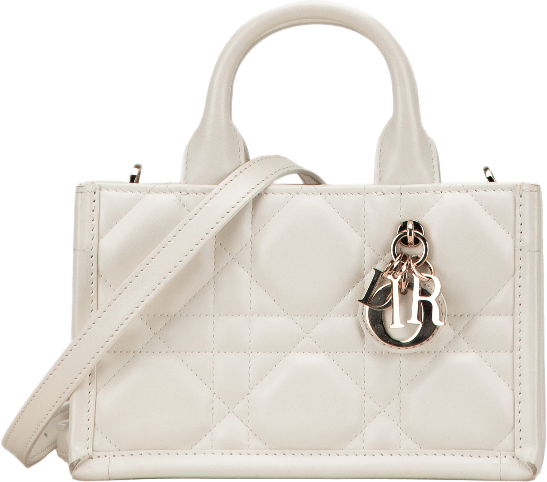 Dior Mini Calfskin Macrocannage Book Tote, från Luxclusif, i färgen white.