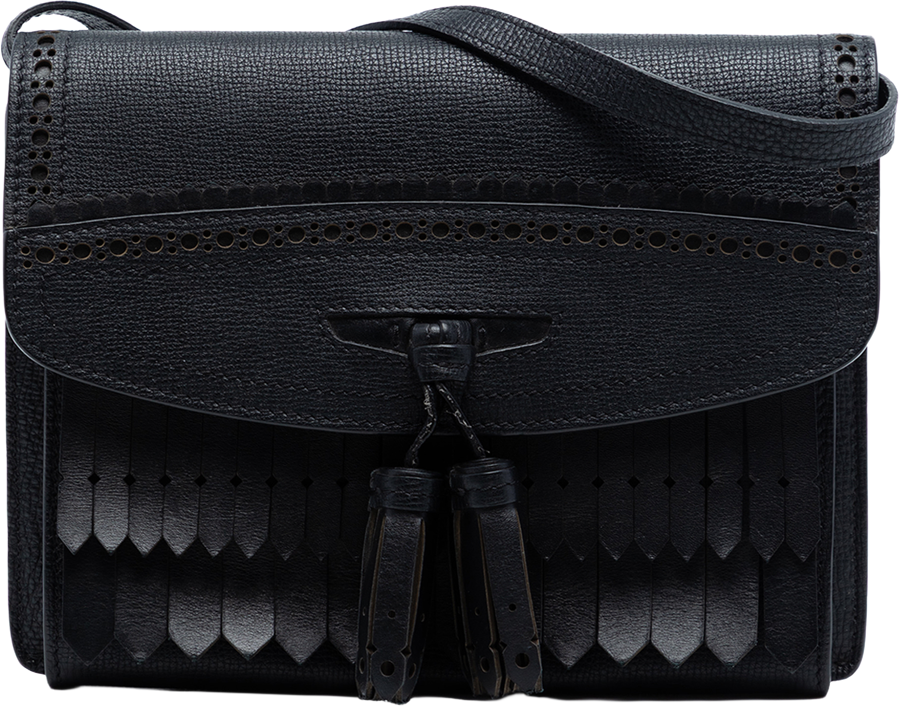 Burberry Small Grainy Calfskin Broguing Tassel Macken Crossbody, från Luxclusif, i färgen black.