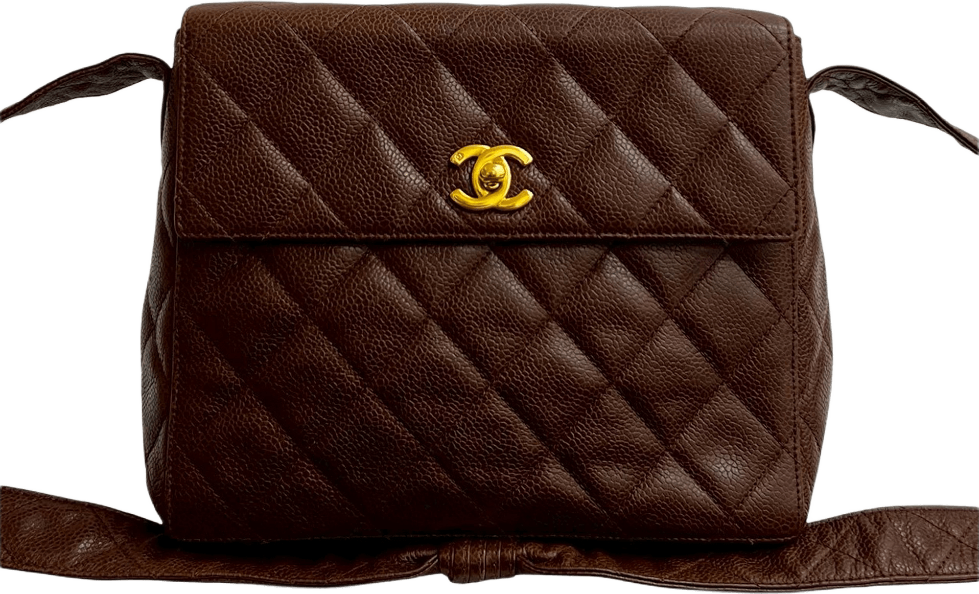 Chanel Cc Quilted Caviar Turnlock Crossbody, från Luxclusif, i färgen dark brown.