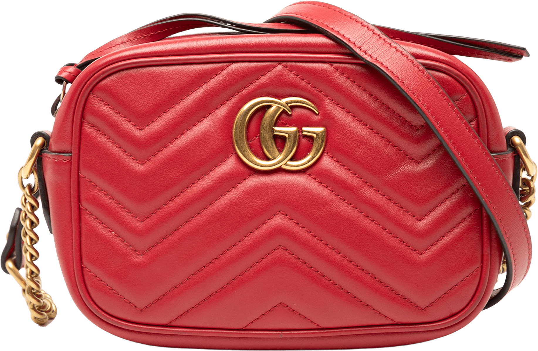 Gucci Mini Gg Marmont Matelasse Leather Crossbody, från Luxclusif, i färgen red.