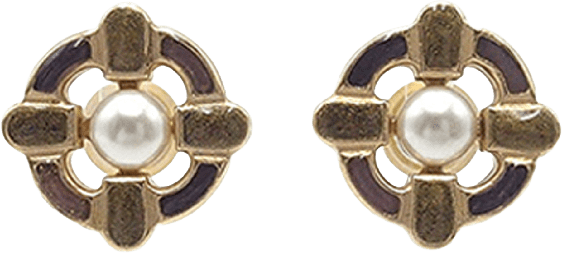 Chanel Gold Plated Enamel Maltese Cross And Faux Pearl Push Back Earrings, från Luxclusif, i färgen gold.