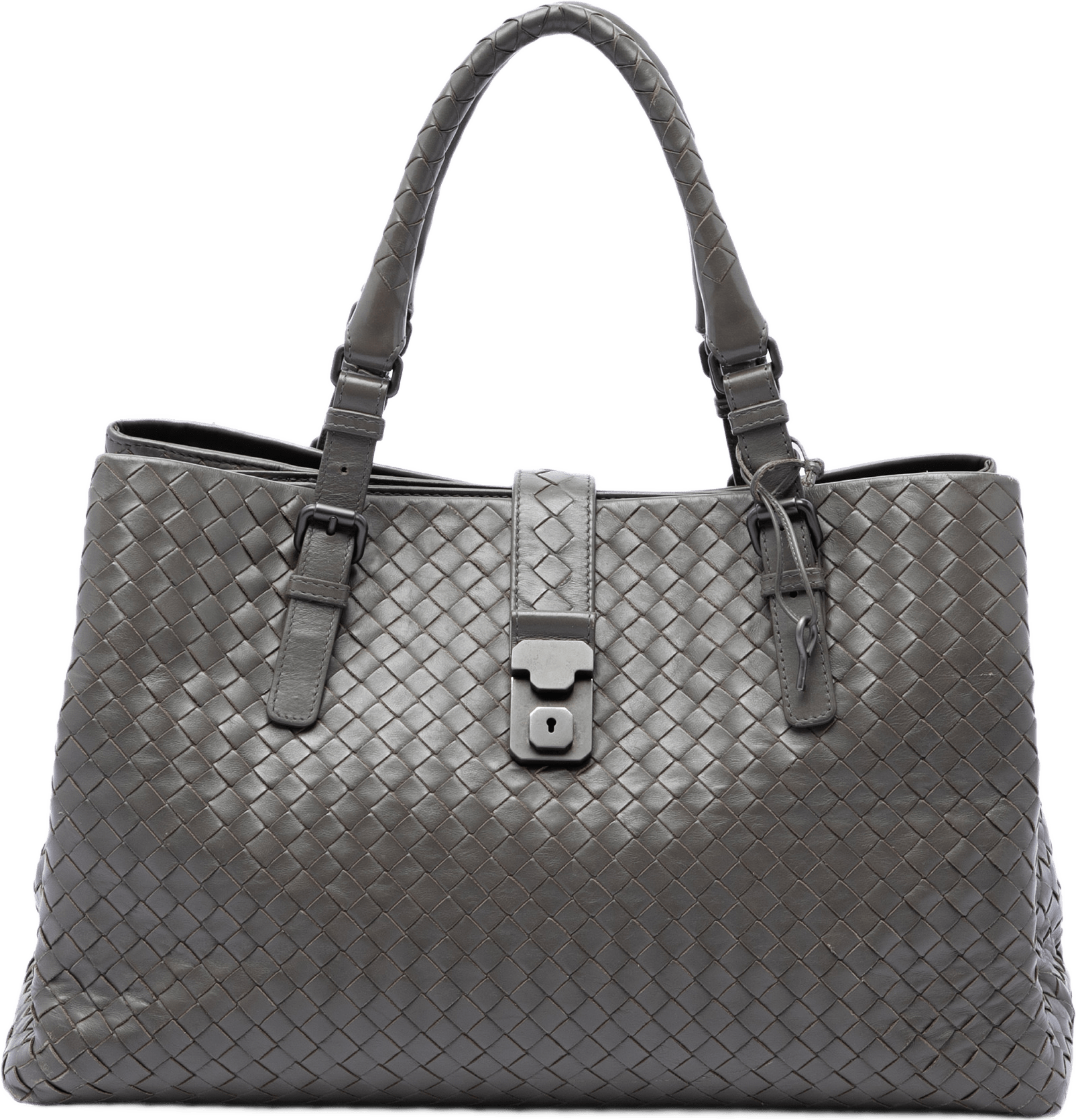 Bottega Veneta Medium Nappa Intrecciato Roma Tote, från Luxclusif, i färgen grå.