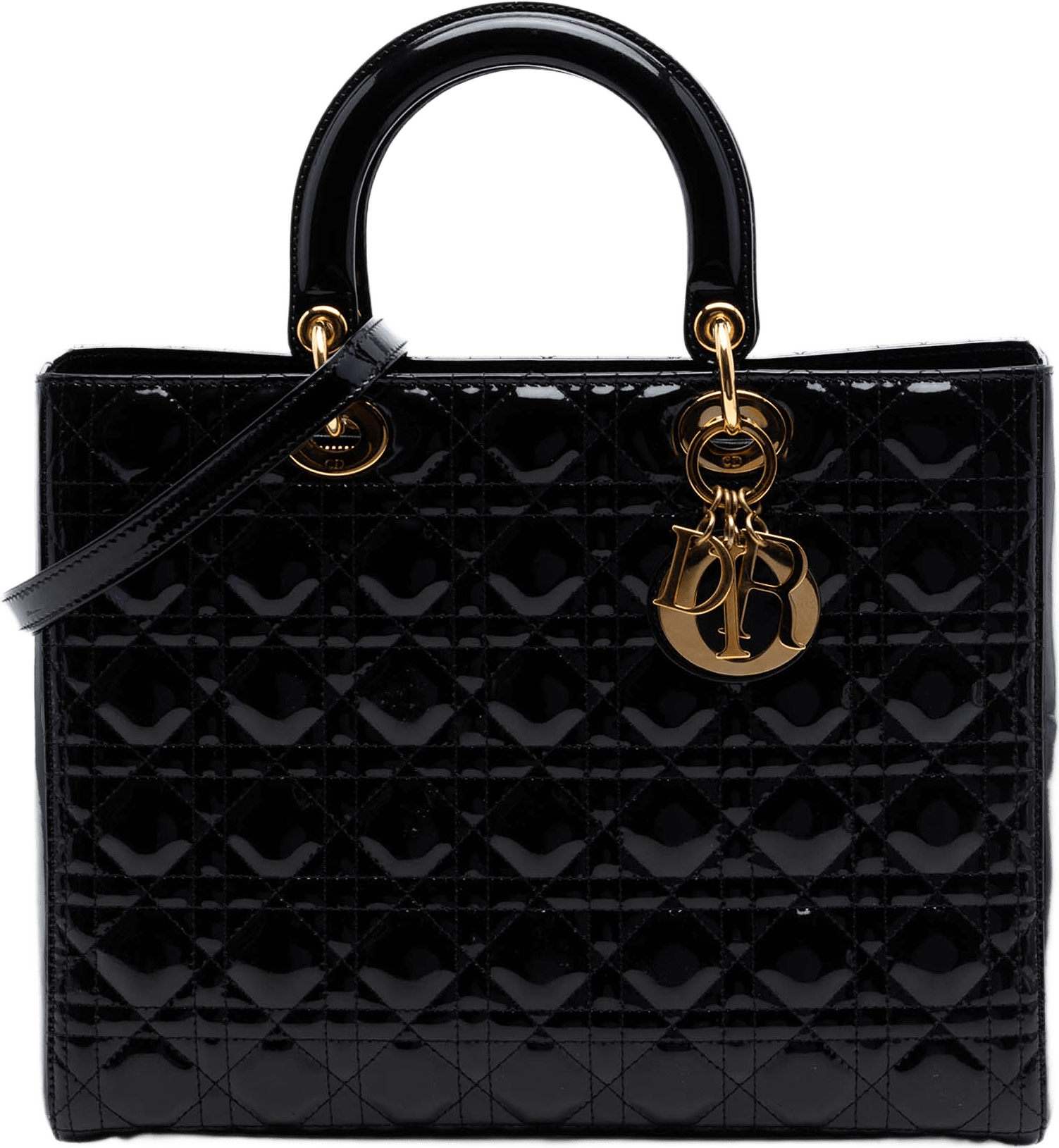 Dior Large Patent Cannage Lady Dior, från Luxclusif, i färgen black.