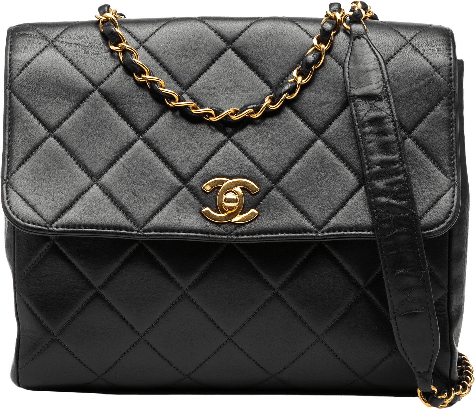 Chanel Cc Quilted Lambskin Single Flap, från Luxclusif, i färgen black.