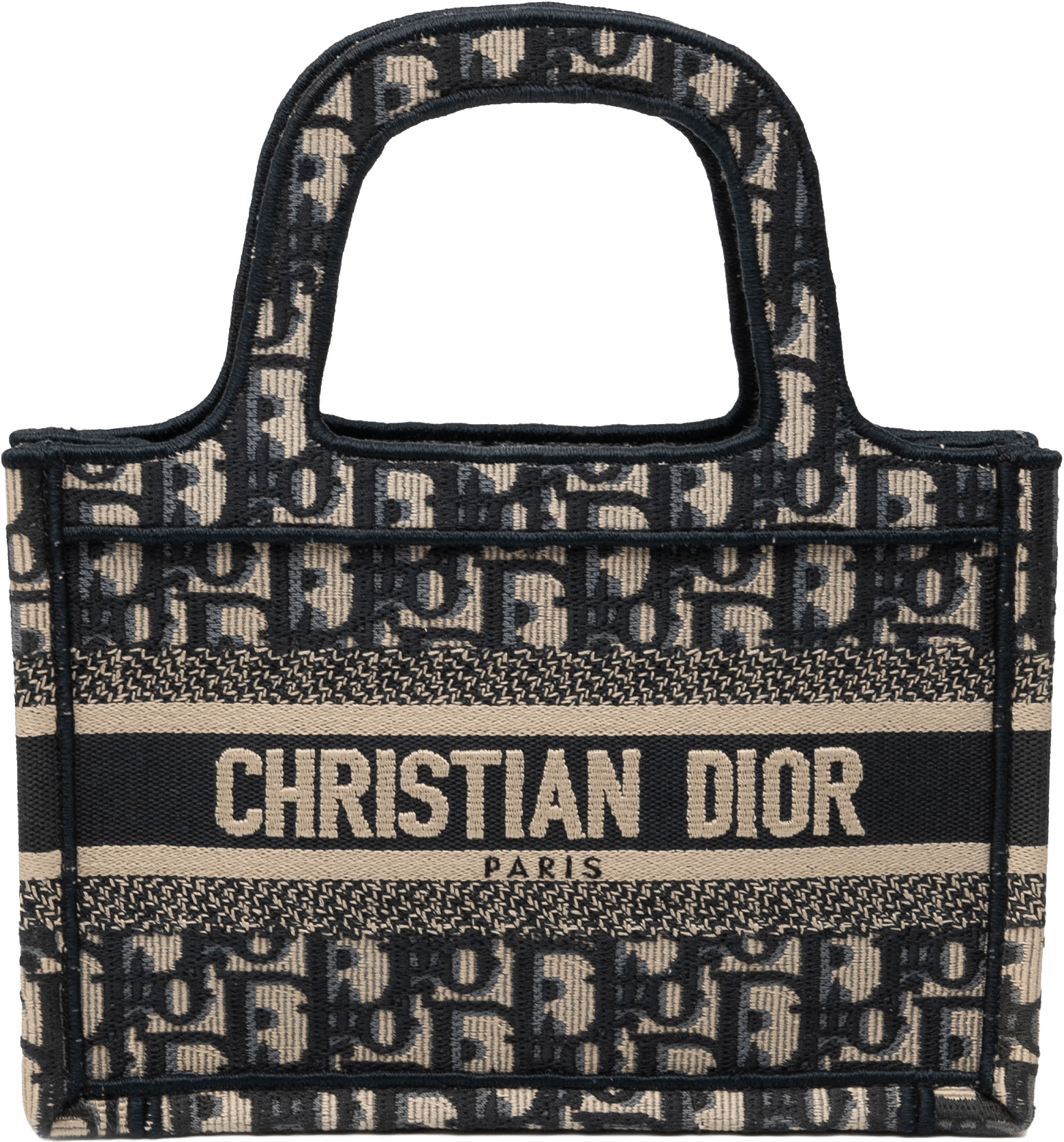 Dior Mini Oblique Canvas Book Tote, från Luxclusif, i färgen navy.