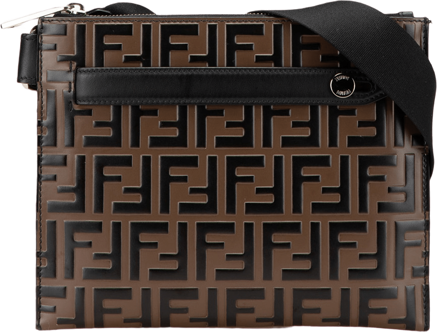 Fendi Ff Embossed Leather 1974 Crossbody, från Luxclusif, i färgen brown.