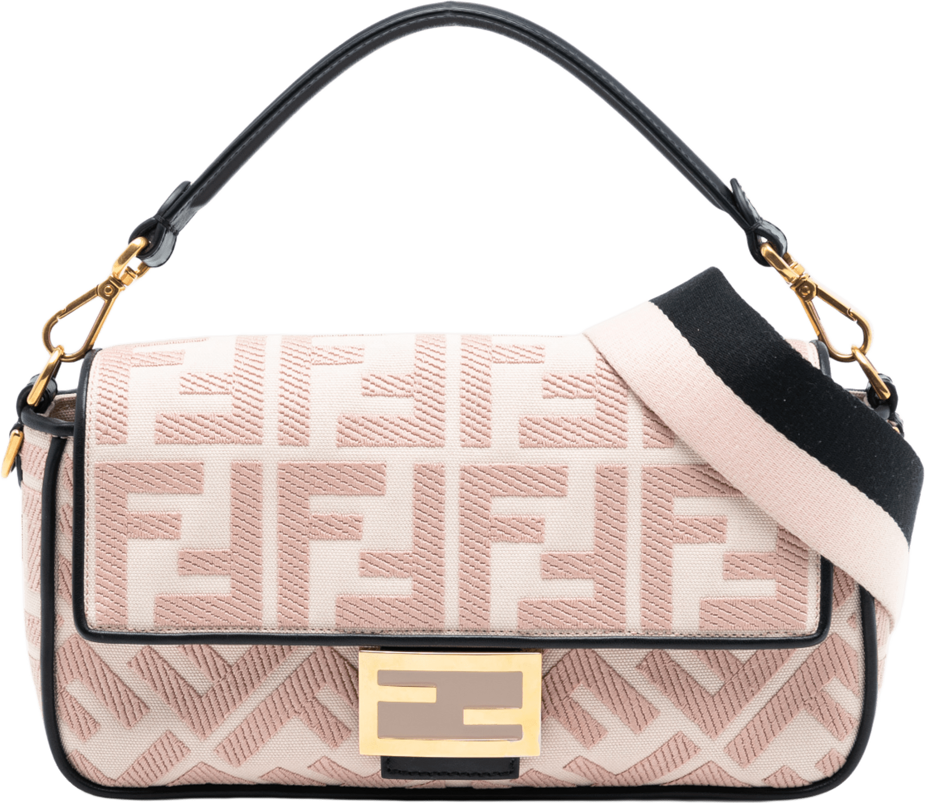 Fendi Zucca Embroidered Canvas Baguette Satchel, från Luxclusif, i färgen light pink.