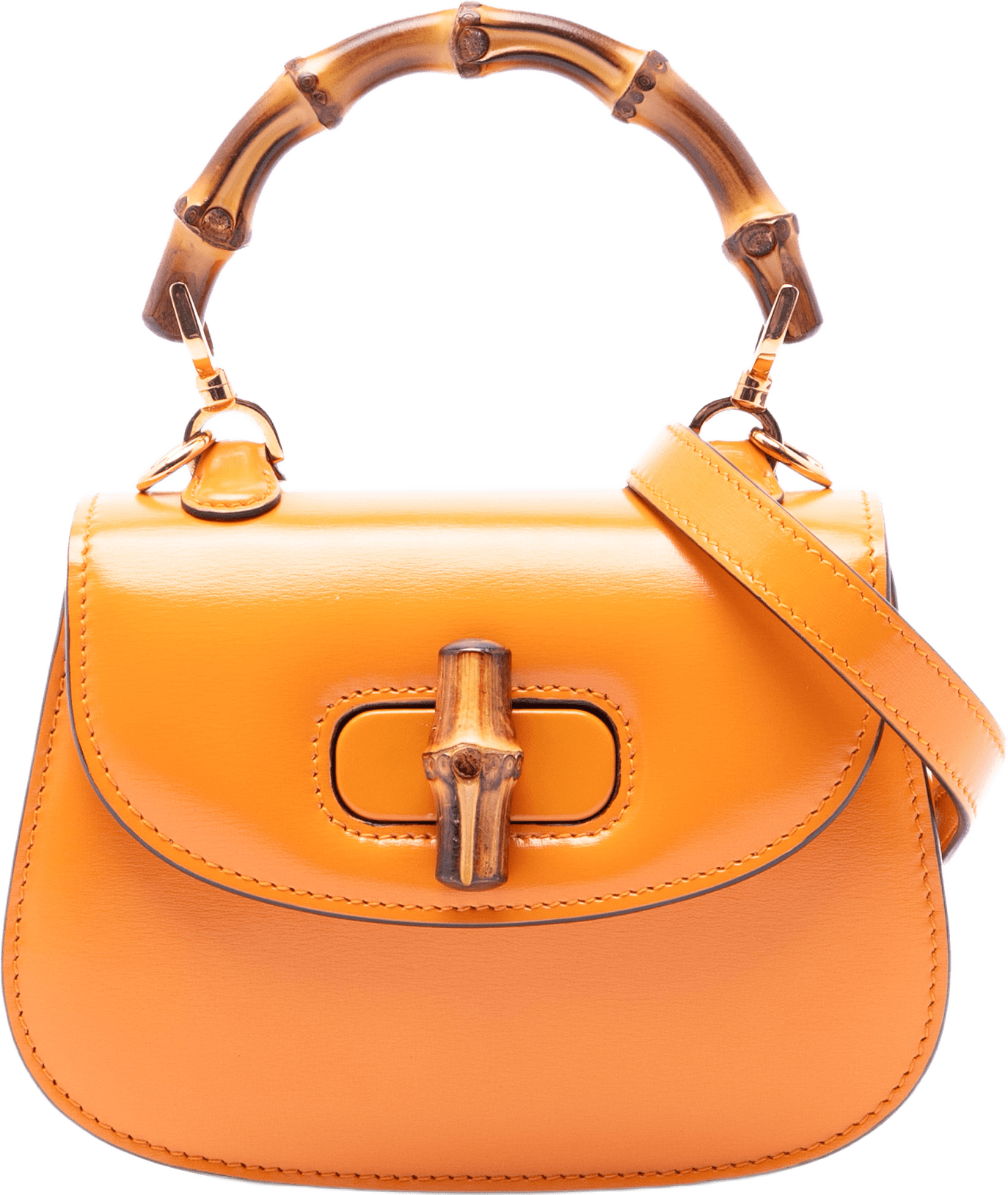 Gucci Mini Calfskin 1947 Bamboo Top Handle Bag, från Luxclusif, i färgen light orange.