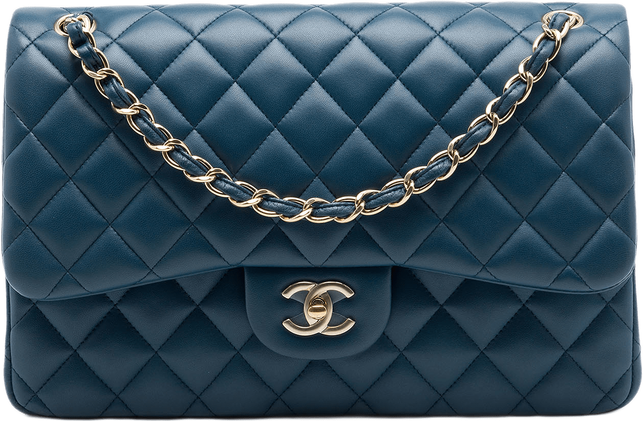 Chanel Jumbo Classic Lambskin Double Flap, från Luxclusif, i färgen blå.
