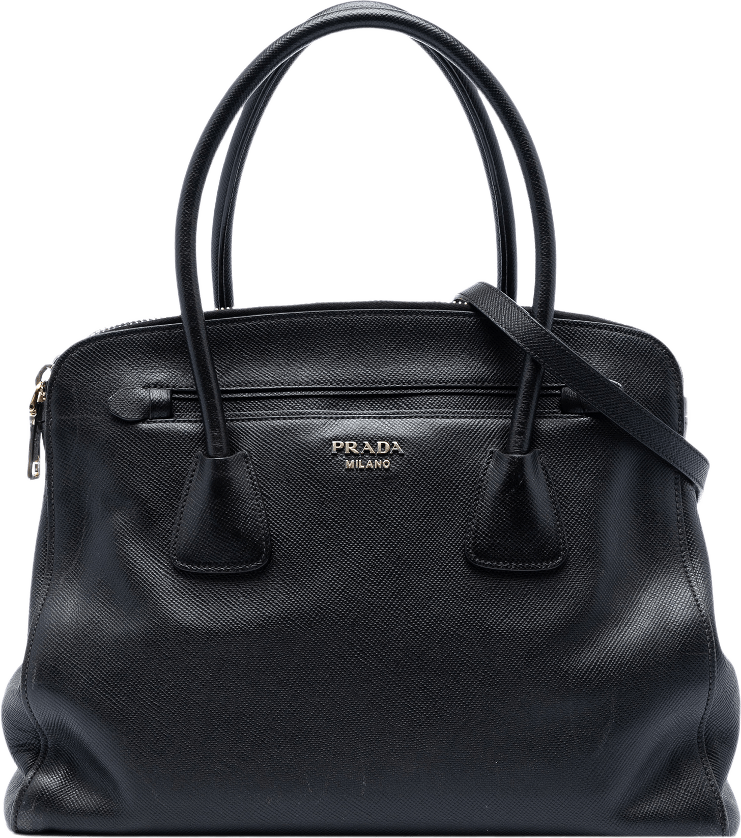 Prada Large Saffiano Cuir Double Zip Top Handle Bag, från Luxclusif, i färgen black.